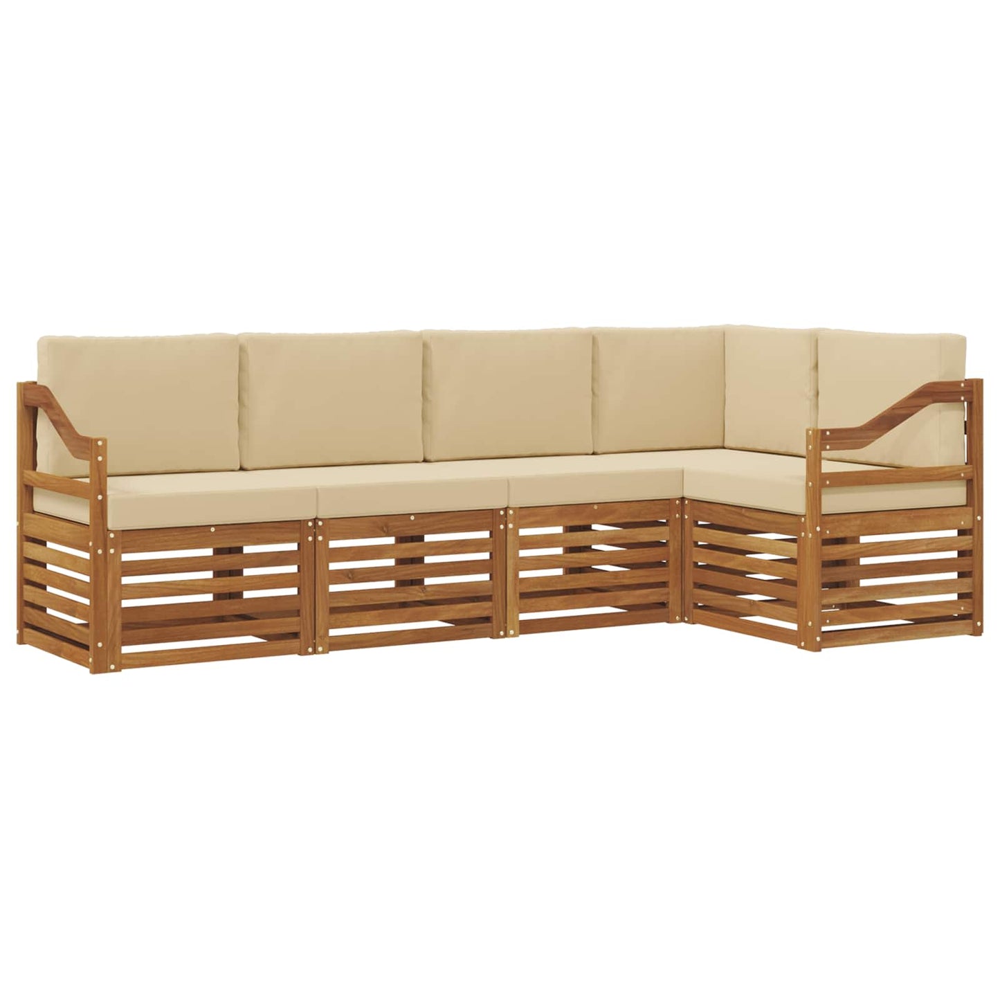 Set divani 5 pcs Naturale e Beige Legno di Acacia Massello