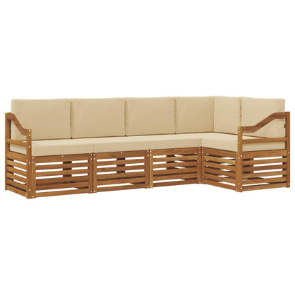 Set divani 5 pcs Naturale e Beige Legno di Acacia Massello