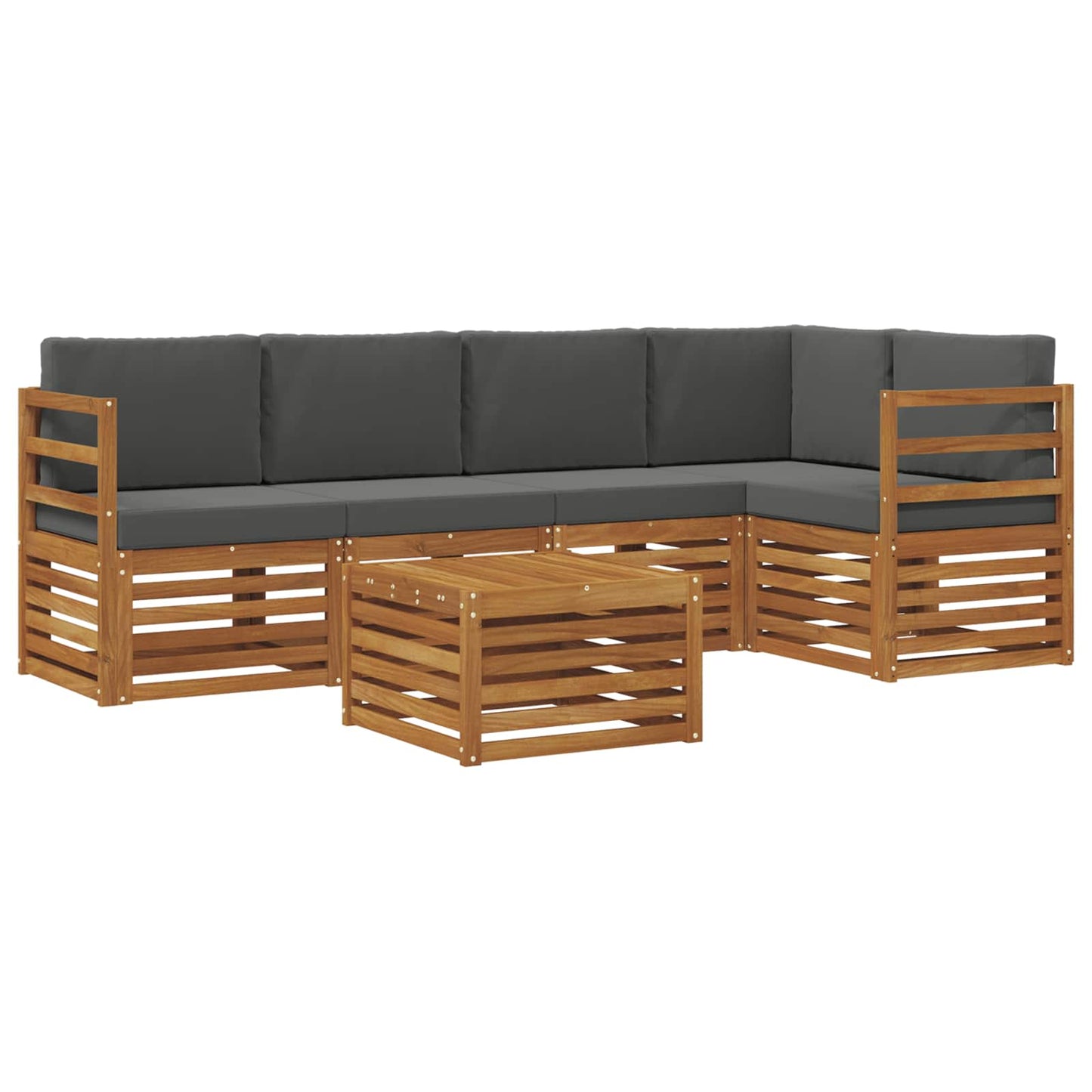 Set divani 6 pcs Naturale e Antracite Legno di Acacia Massello