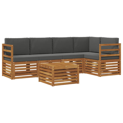 Set divani 6 pcs Naturale e Antracite Legno di Acacia Massello