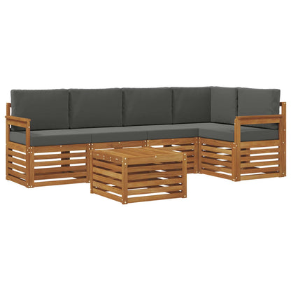 Set divani 6 pcs Naturale e Antracite Legno di Acacia Massello