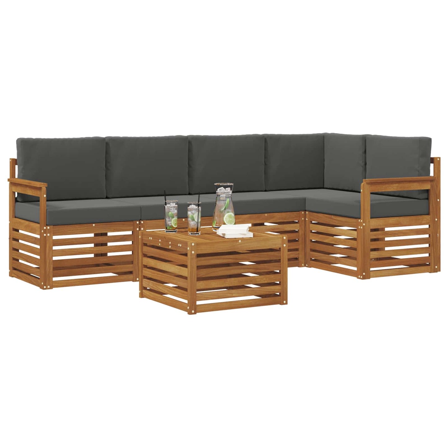 Set divani 6 pcs Naturale e Antracite Legno di Acacia Massello