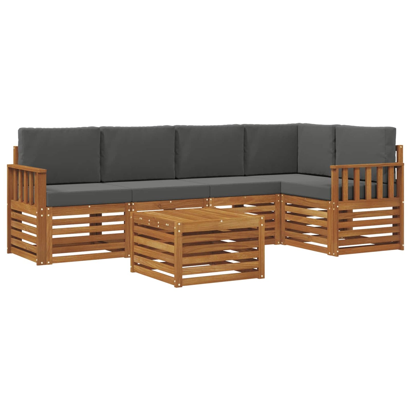 Set divani 6 pcs Naturale e Antracite Legno di Acacia Massello