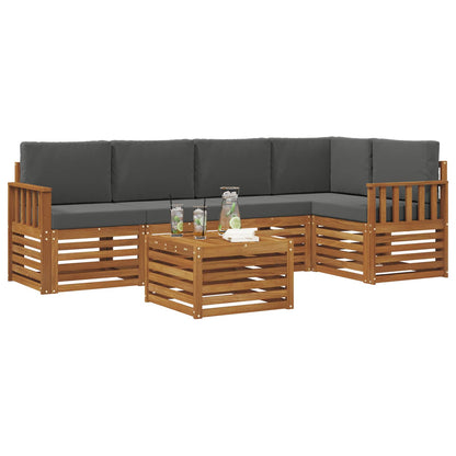 Set divani 6 pcs Naturale e Antracite Legno di Acacia Massello
