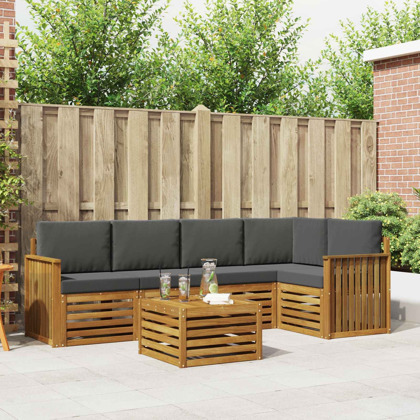 Set divani 6 pcs Naturale e Antracite Legno di Acacia Massello