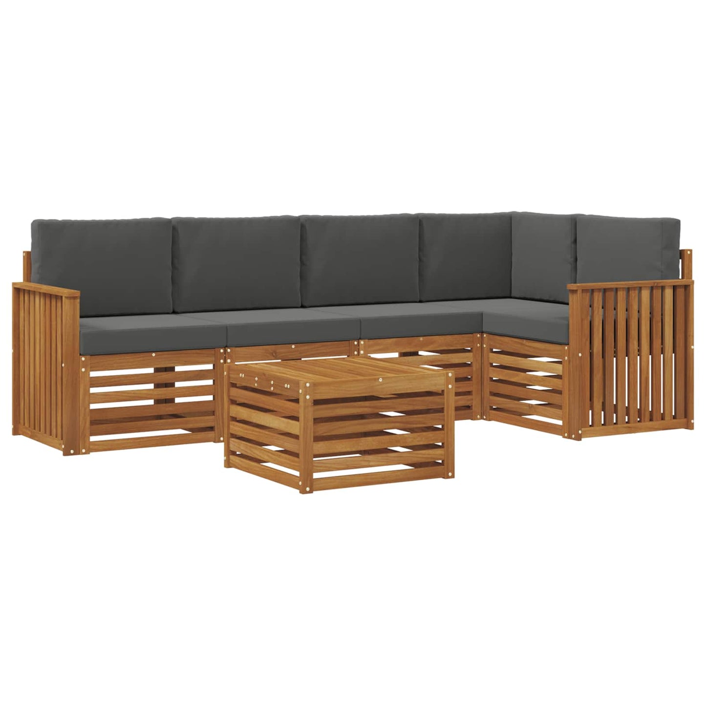 Set divani 6 pcs Naturale e Antracite Legno di Acacia Massello