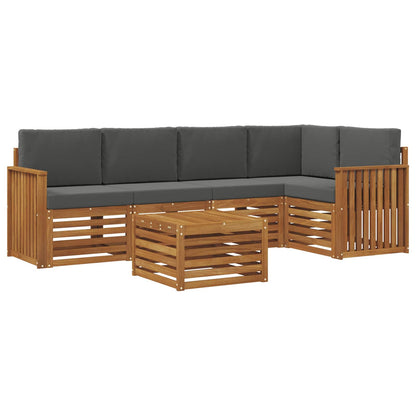 Set divani 6 pcs Naturale e Antracite Legno di Acacia Massello