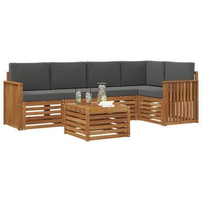 Set divani 6 pcs Naturale e Antracite Legno di Acacia Massello