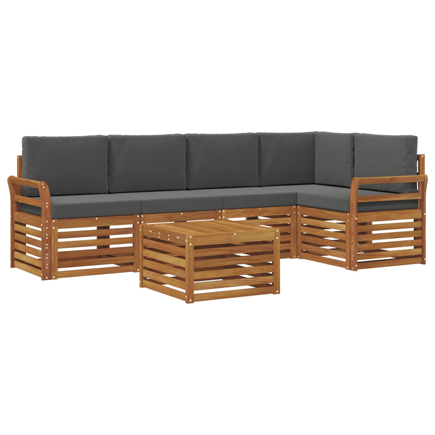 Set divani 6 pcs Naturale e Antracite Legno di Acacia Massello
