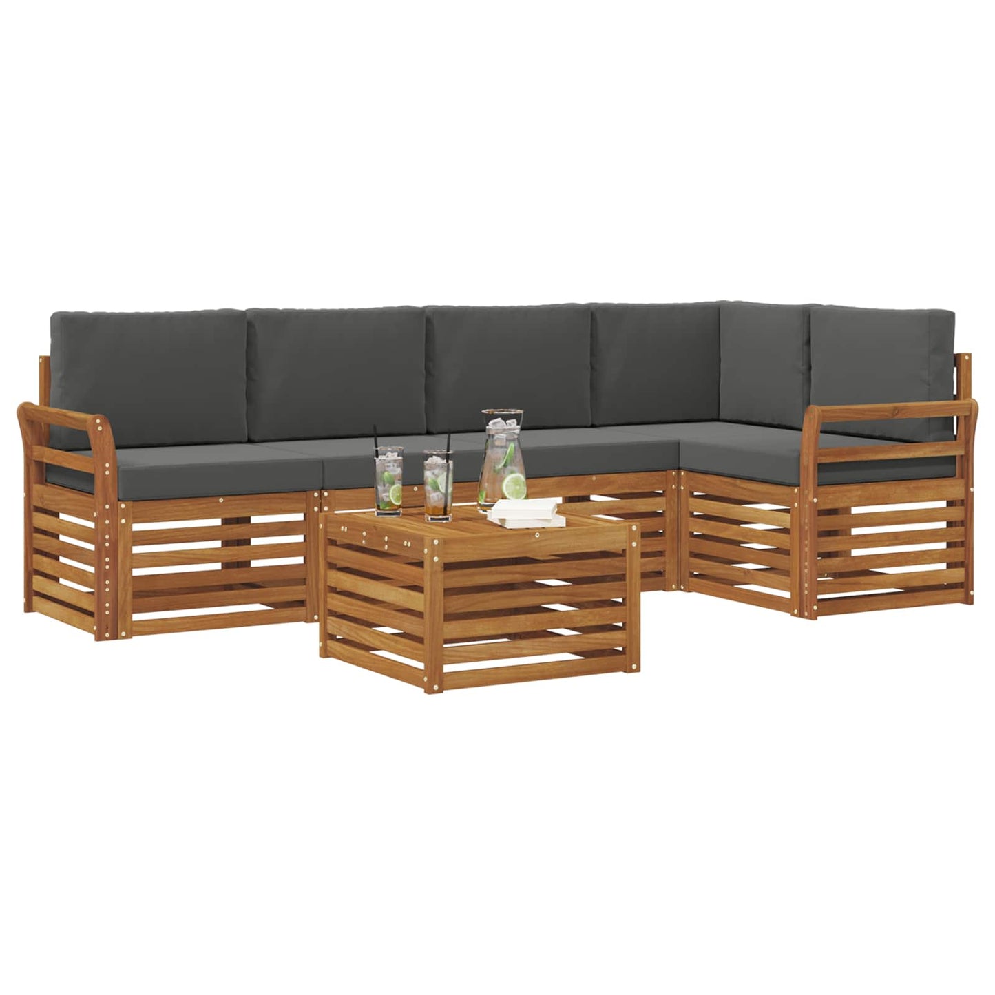 Set divani 6 pcs Naturale e Antracite Legno di Acacia Massello