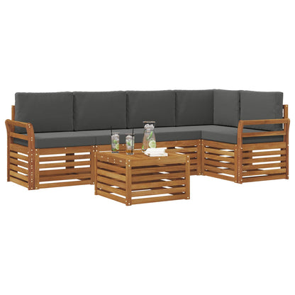 Set divani 6 pcs Naturale e Antracite Legno di Acacia Massello
