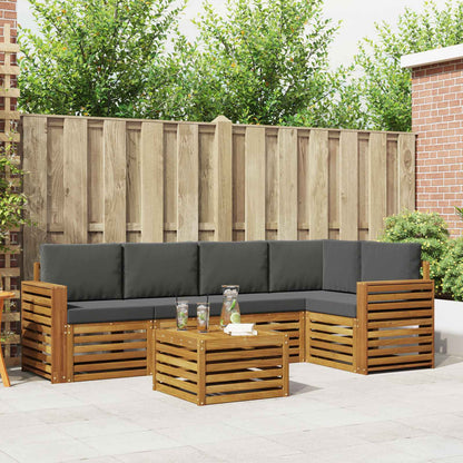 Set divani 6 pcs Naturale e Antracite Legno di Acacia Massello