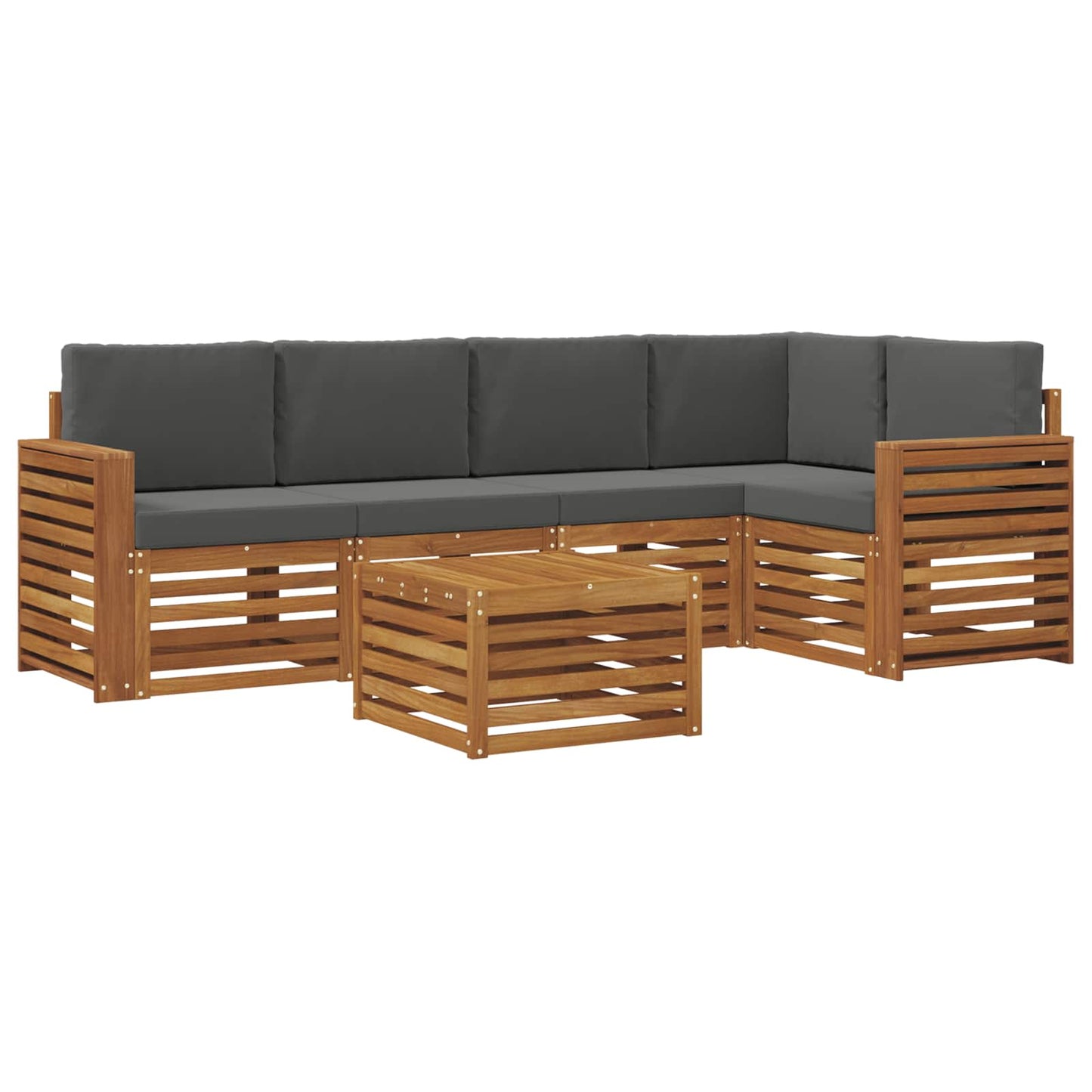 Set divani 6 pcs Naturale e Antracite Legno di Acacia Massello