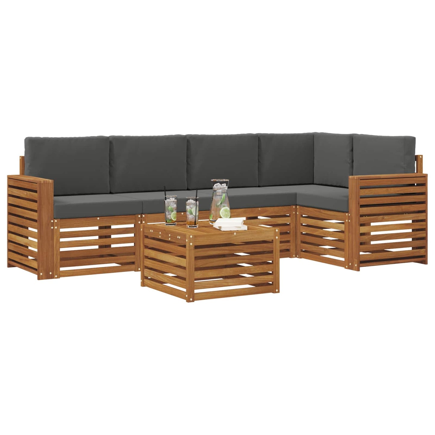 Set divani 6 pcs Naturale e Antracite Legno di Acacia Massello