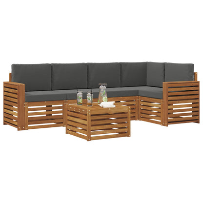 Set divani 6 pcs Naturale e Antracite Legno di Acacia Massello