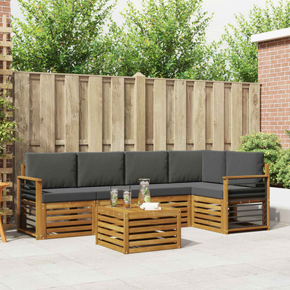 Set divani 6 pcs Naturale e Antracite Legno di Acacia Massello