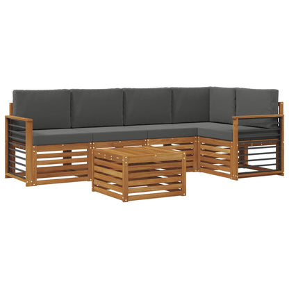 Set divani 6 pcs Naturale e Antracite Legno di Acacia Massello