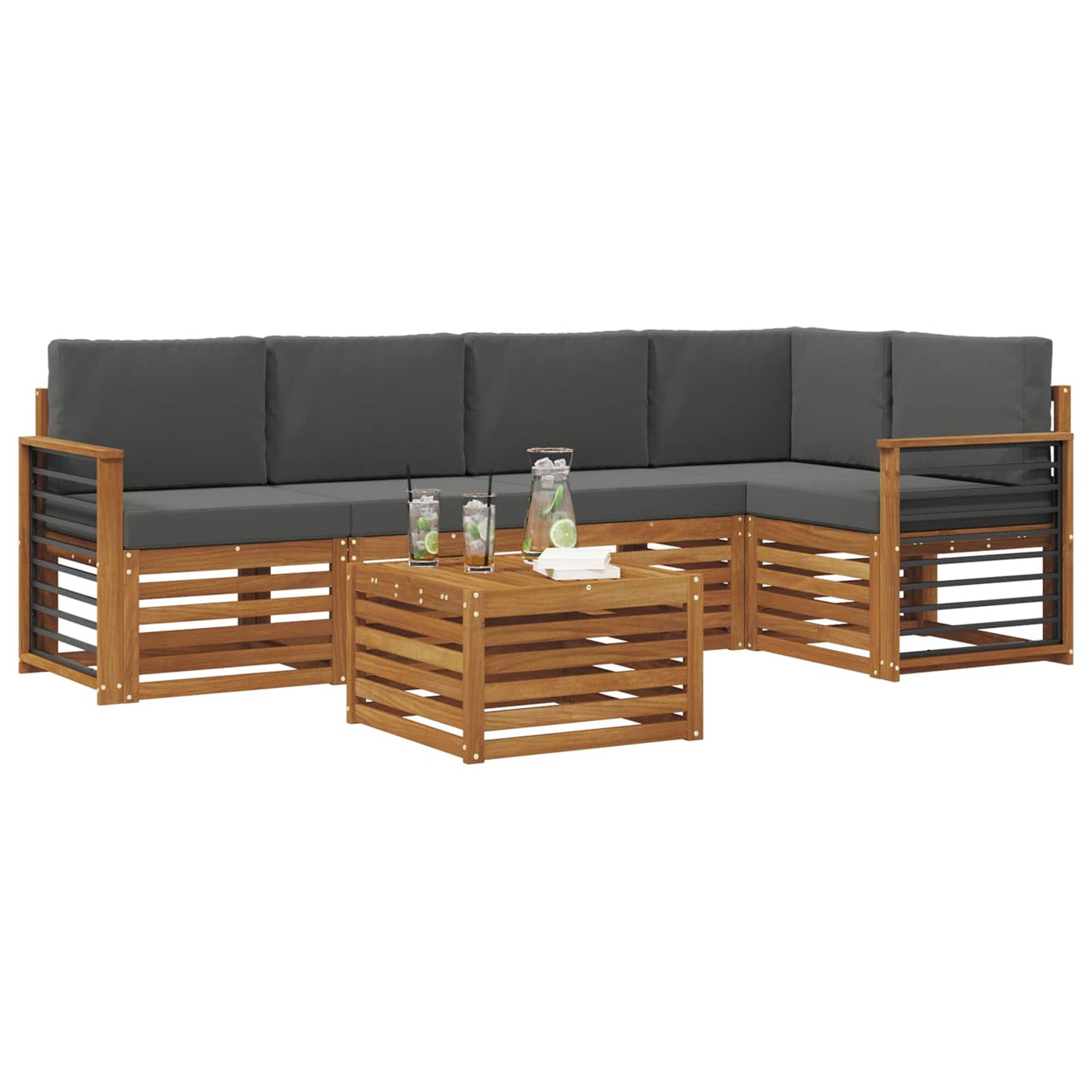 Set divani 6 pcs Naturale e Antracite Legno di Acacia Massello