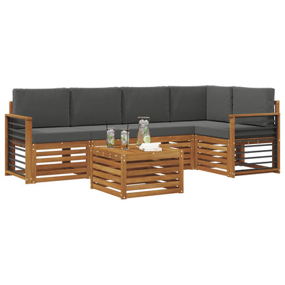 Set divani 6 pcs Naturale e Antracite Legno di Acacia Massello