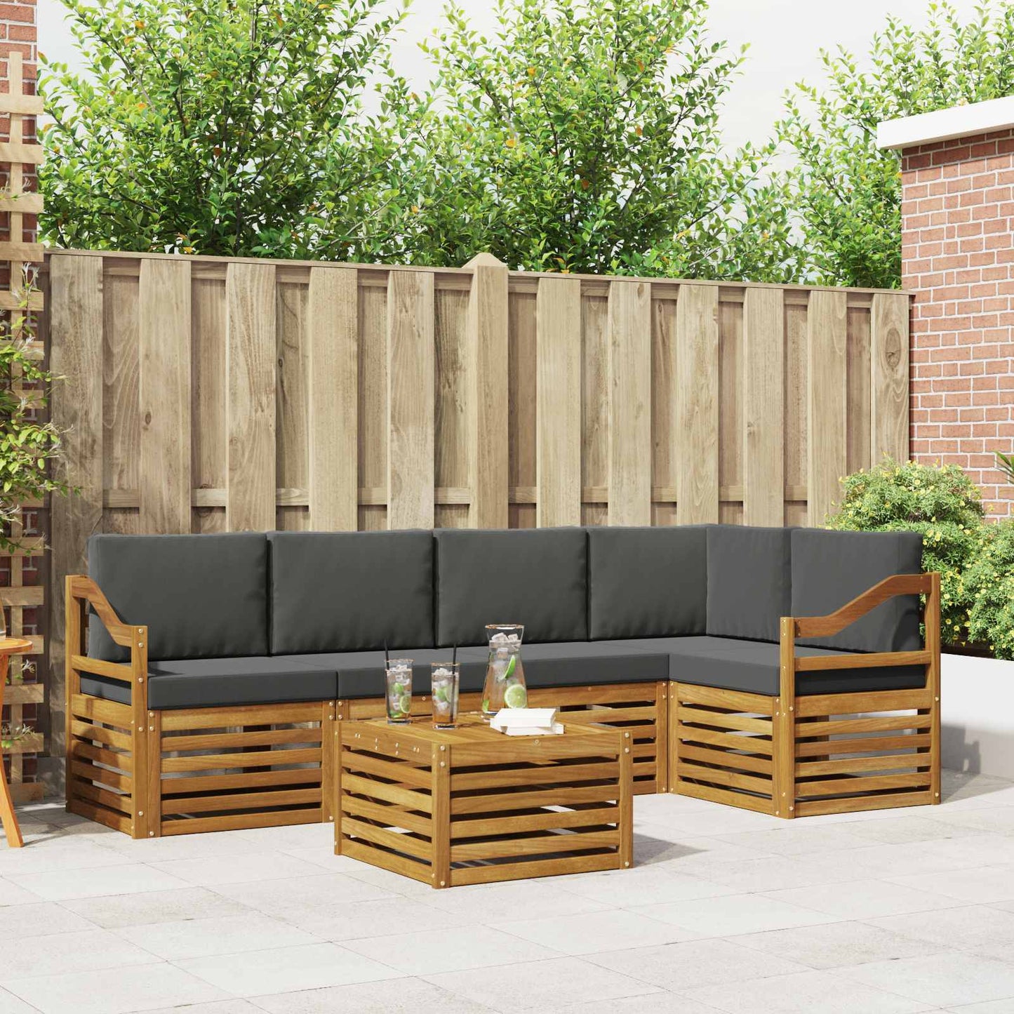 Set divani 6 pcs Naturale e Antracite Legno di Acacia Massello