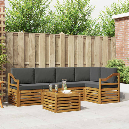 Set divani 6 pcs Naturale e Antracite Legno di Acacia Massello