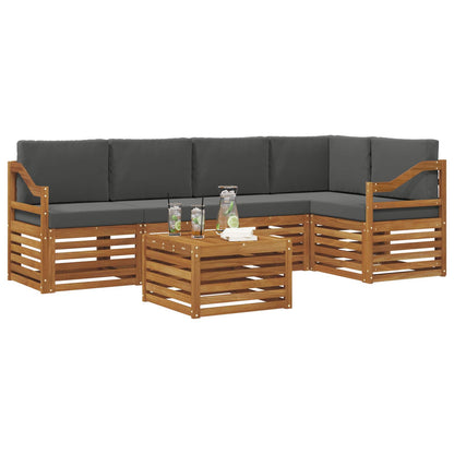 Set divani 6 pcs Naturale e Antracite Legno di Acacia Massello