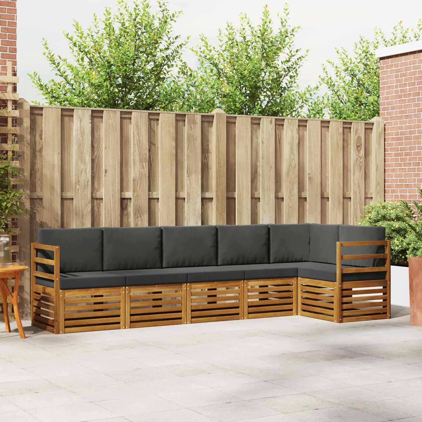 Set divani 6 pcs Naturale e Antracite Legno di Acacia Massello