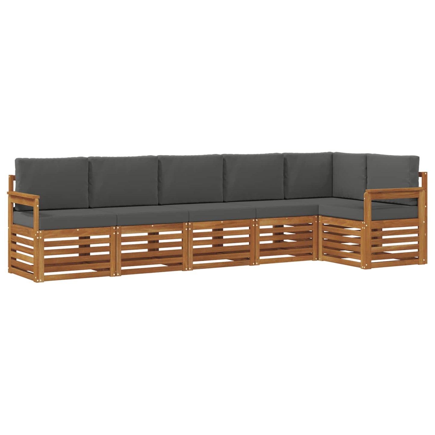 Set divani 6 pcs Naturale e Antracite Legno di Acacia Massello