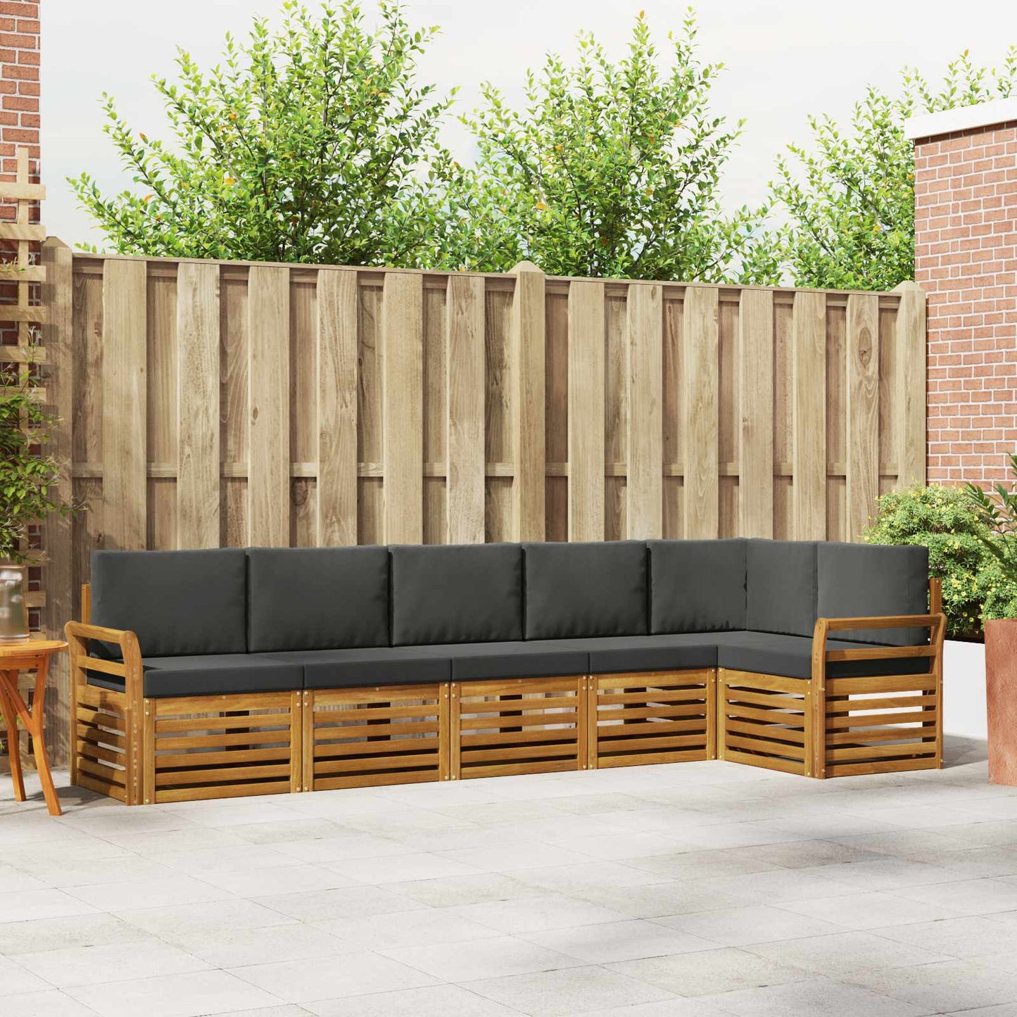 Set divani 6 pcs Naturale e Antracite Legno di Acacia Massello