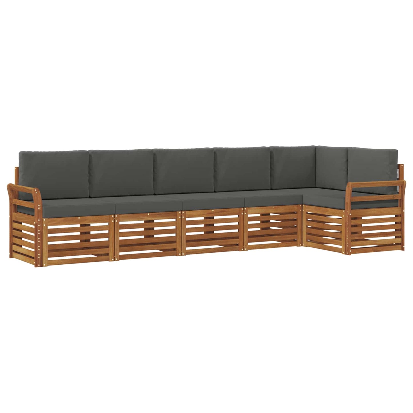 Set divani 6 pcs Naturale e Antracite Legno di Acacia Massello