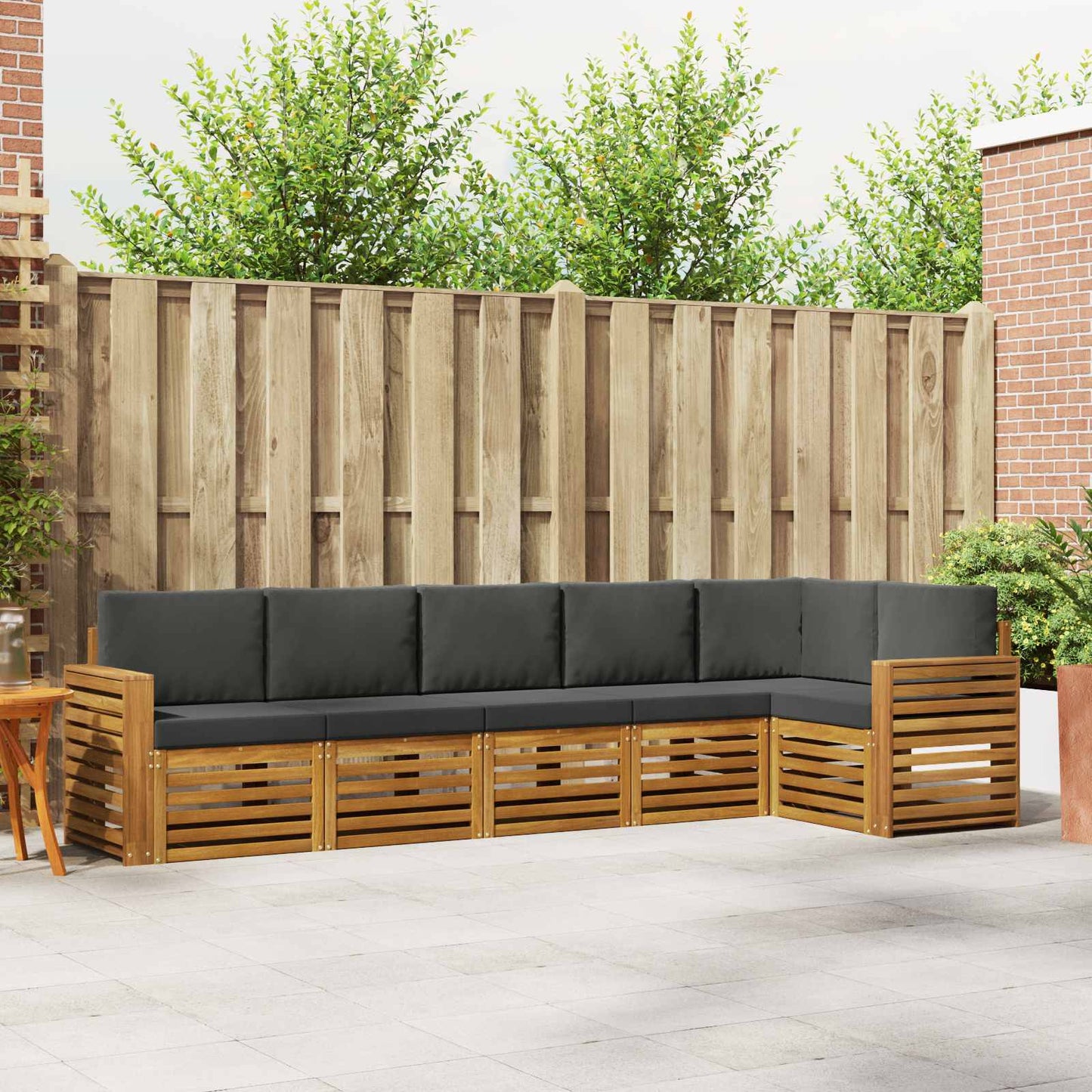 Set divani 6 pcs Naturale e Antracite Legno di Acacia Massello