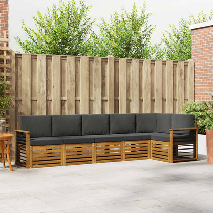 Set divani 6 pcs Naturale e Antracite Legno di Acacia Massello