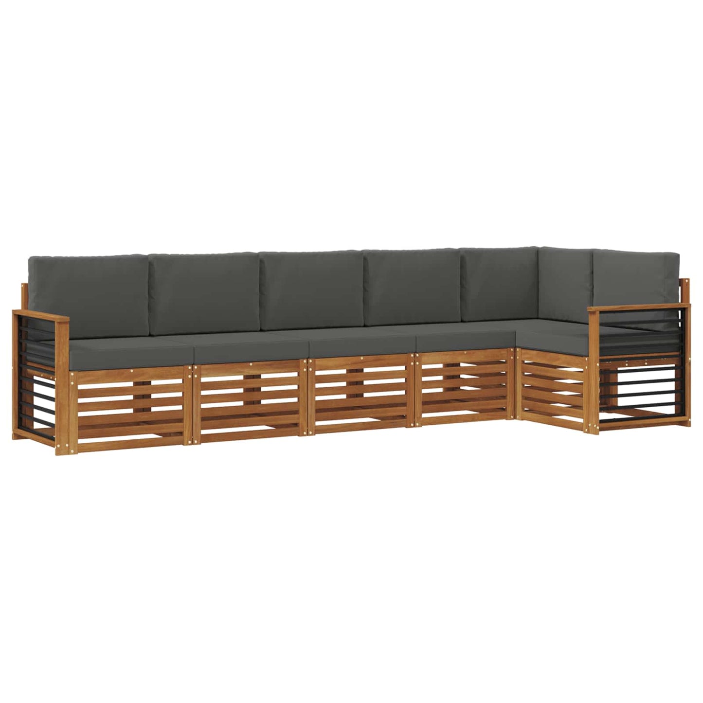 Set divani 6 pcs Naturale e Antracite Legno di Acacia Massello