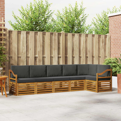 Set divani 6 pcs Naturale e Antracite Legno di Acacia Massello