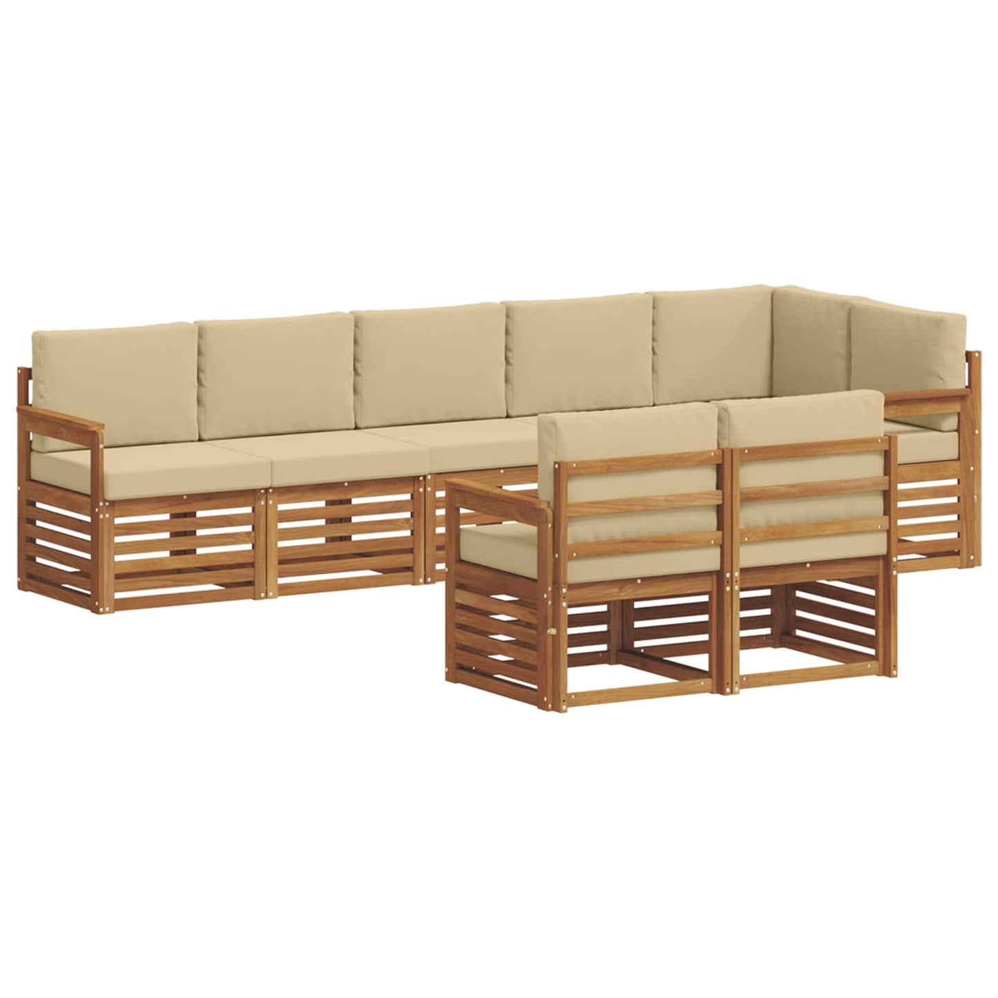 Set divani 8 pcs Naturale e Beige Legno di Acacia Massello