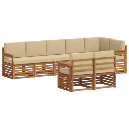 Set divani 8 pcs Naturale e Beige Legno di Acacia Massello