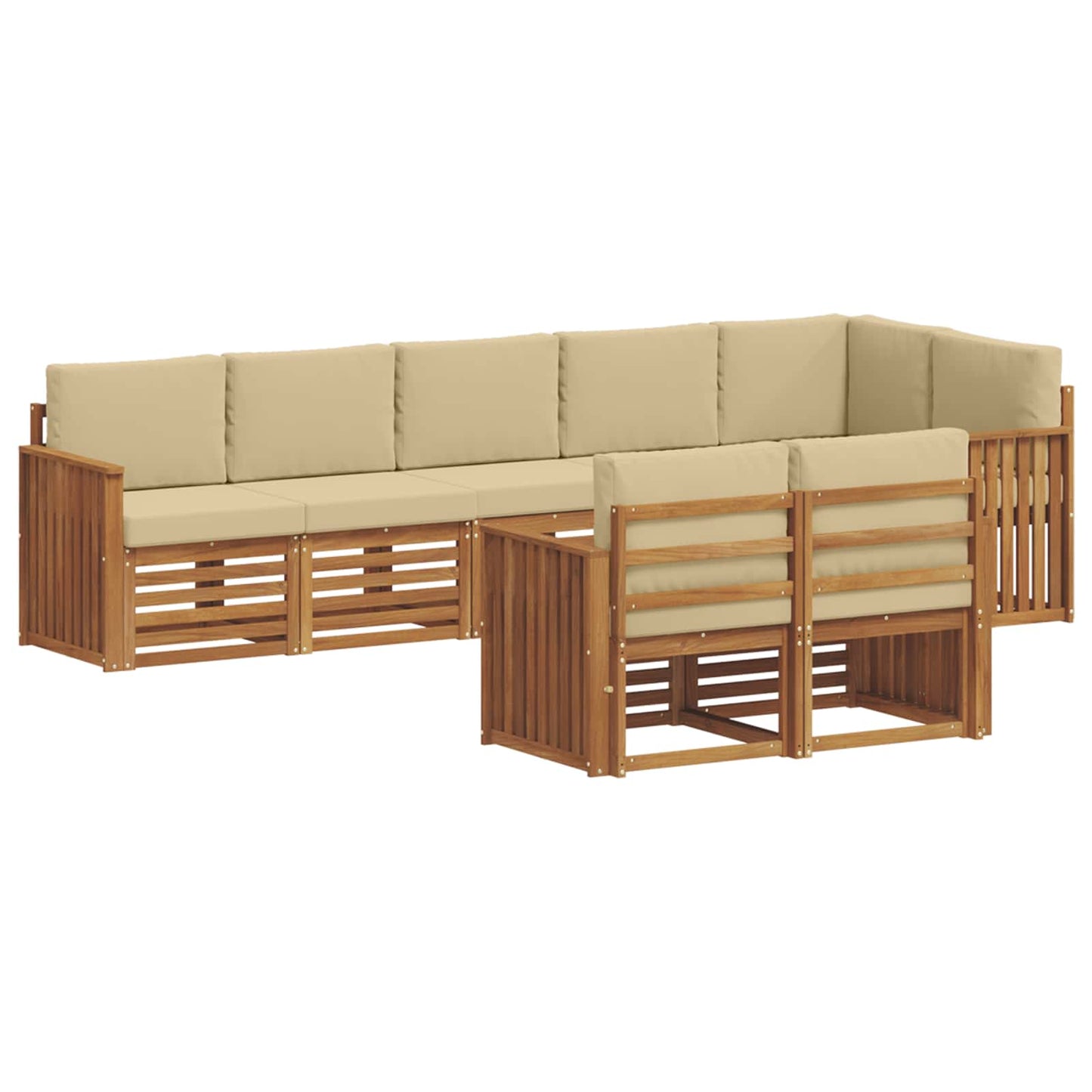Set divani 8 pcs Naturale e Beige Legno di Acacia Massello