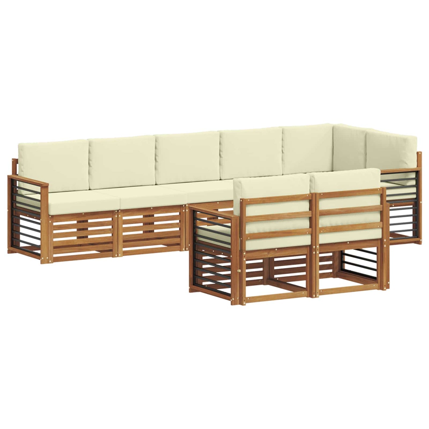 Set divani 8 pcs Naturale e Crema Legno di Acacia Massello