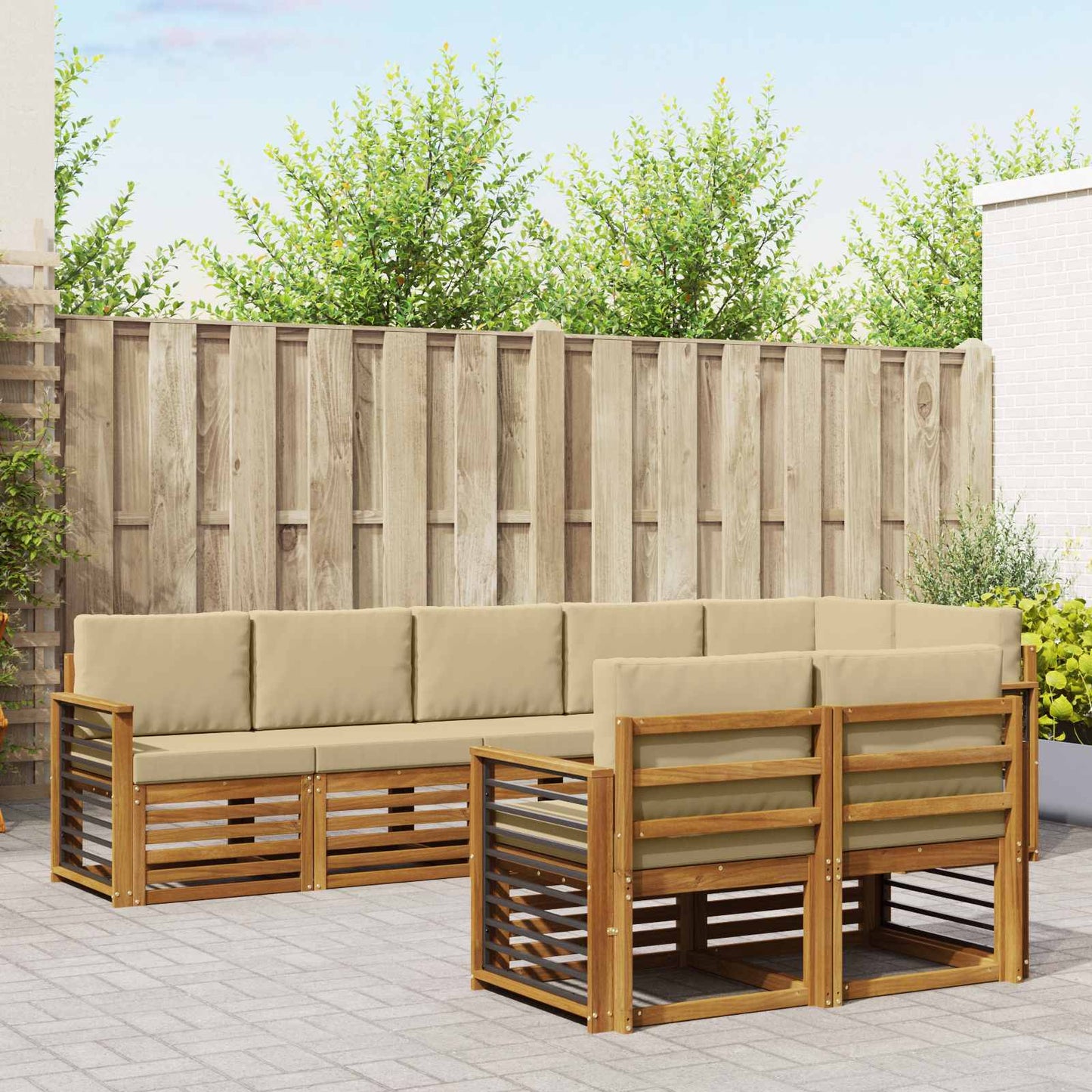 Set divani 8 pcs Naturale e Beige Legno di Acacia Massello