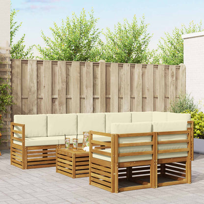 Set divani 9 pcs Naturale e Crema Legno di Acacia Massello