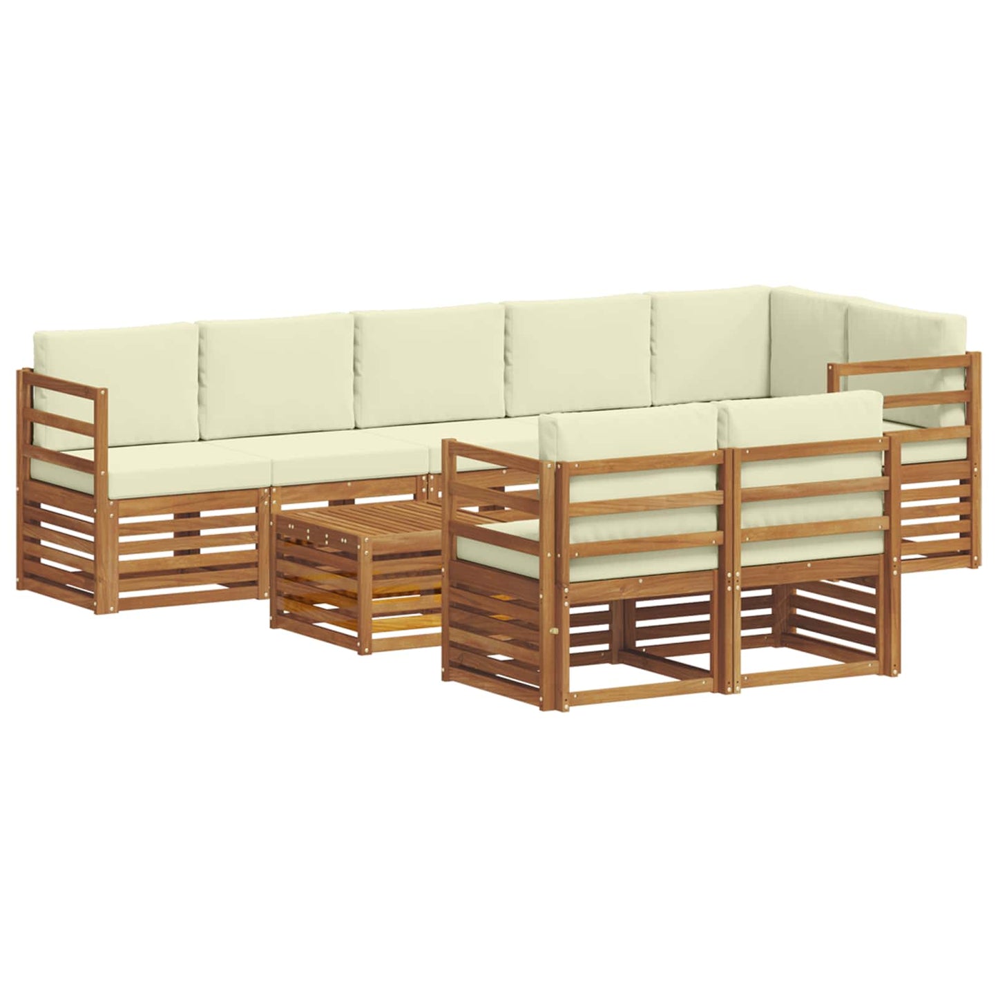 Set divani 9 pcs Naturale e Crema Legno di Acacia Massello