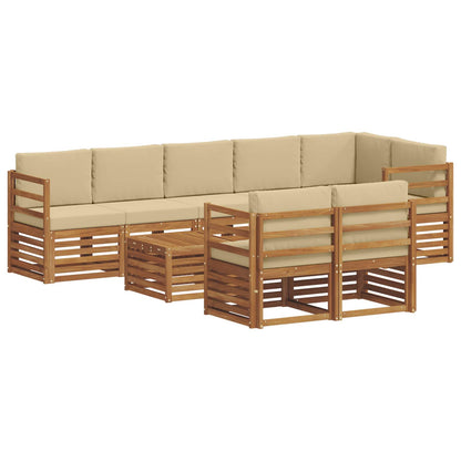 Set divani 9 pcs Naturale e Beige Legno di Acacia Massello