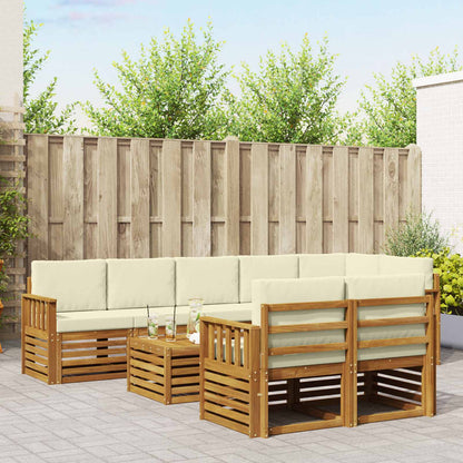 Set divani 9 pcs Naturale e Crema Legno di Acacia Massello