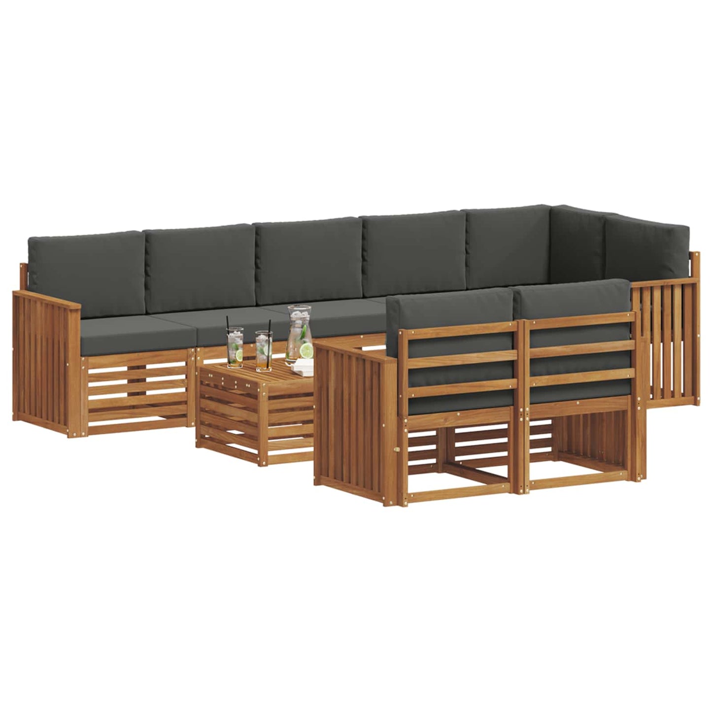 Set divani 9 pcs Naturale e Antracite Legno di Acacia Massello