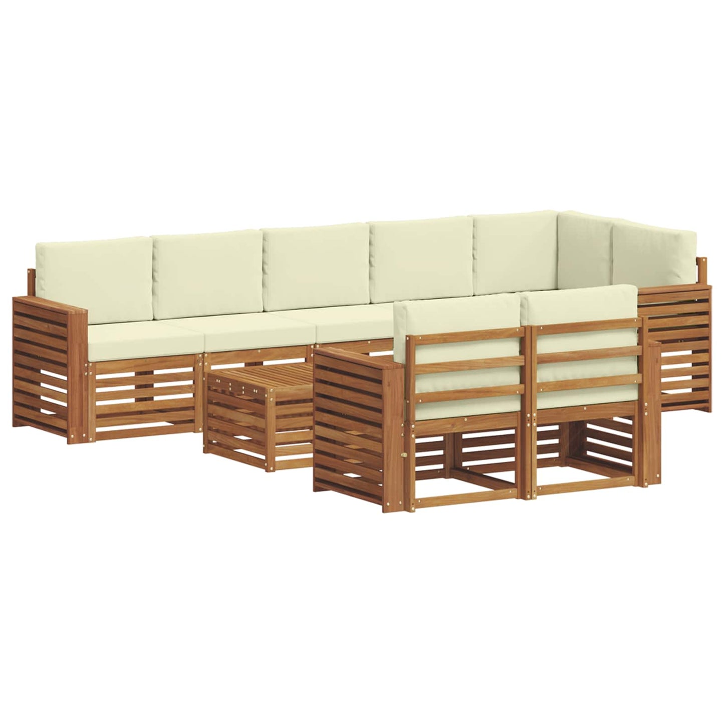 Set divani 9 pcs Naturale e Crema Legno di Acacia Massello