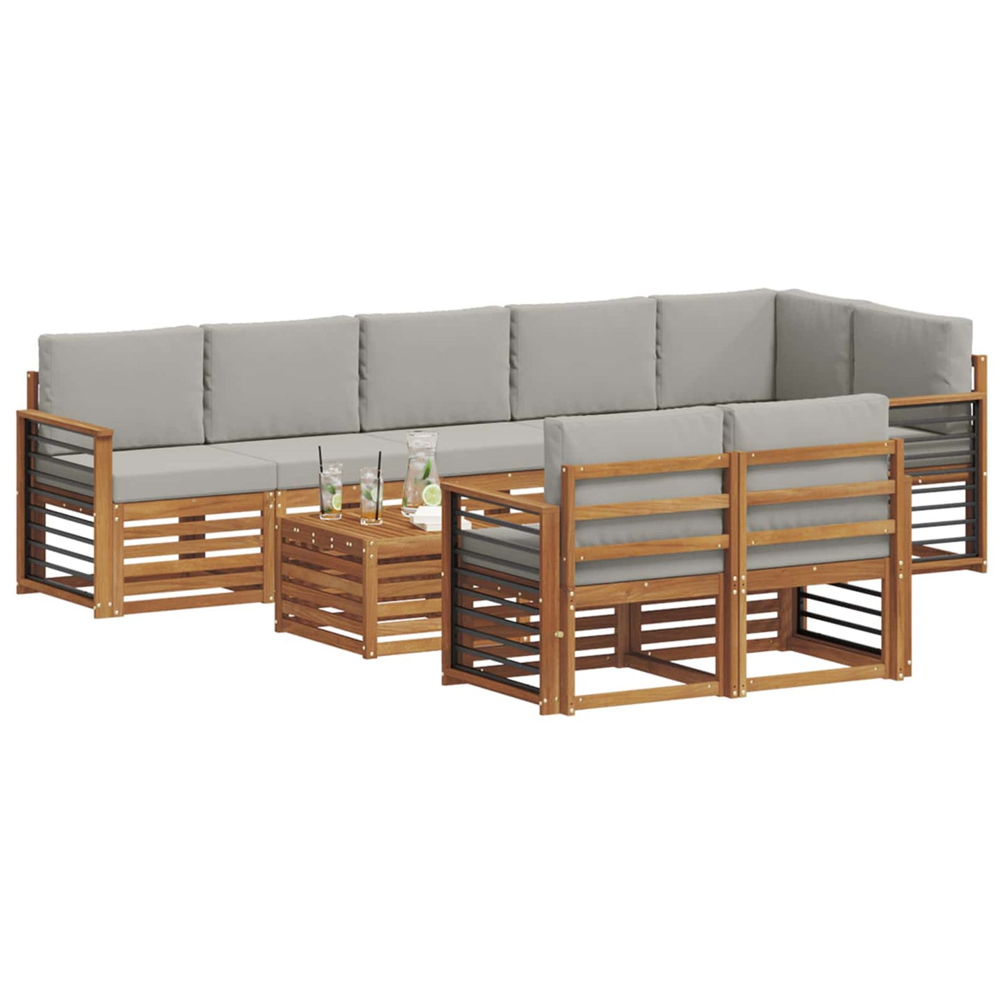 Set divani con cuscino 9 pcs Grigio Naturale e Chiaro