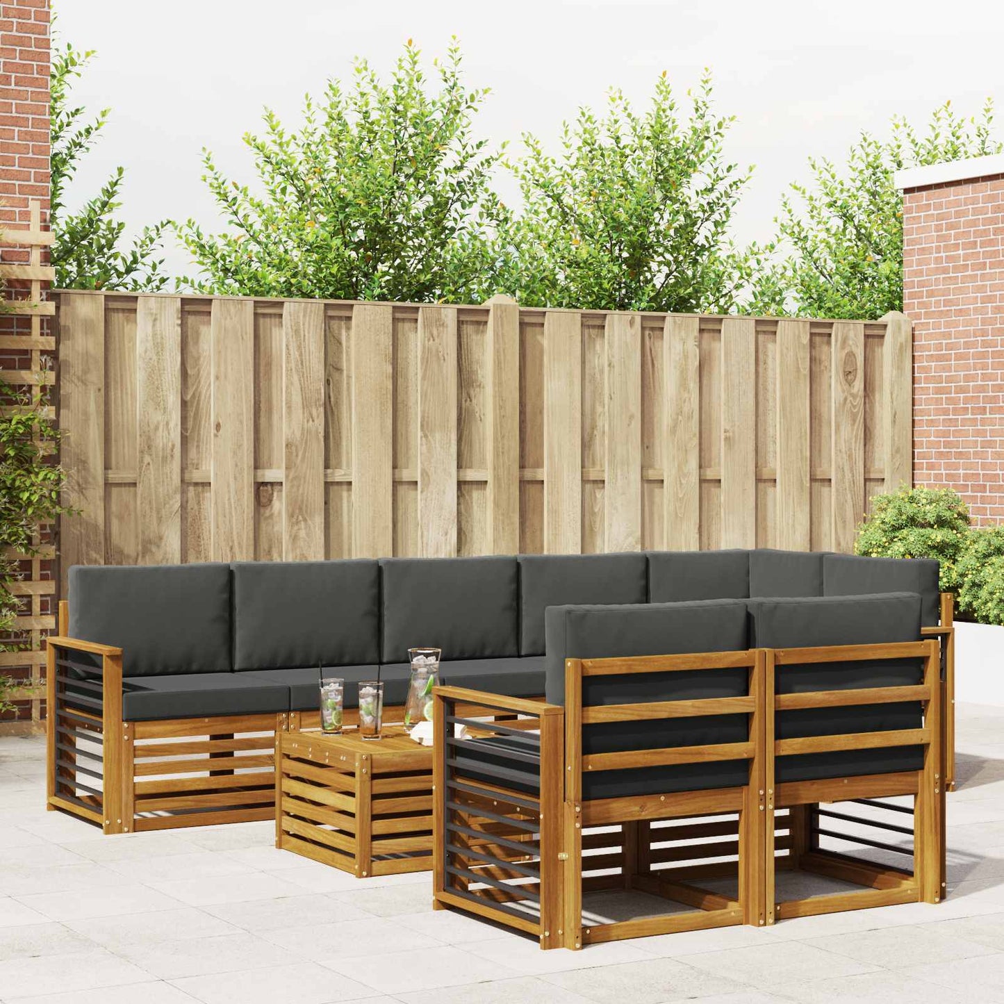 Set divani 9 pcs Naturale e Antracite Legno di Acacia Massello