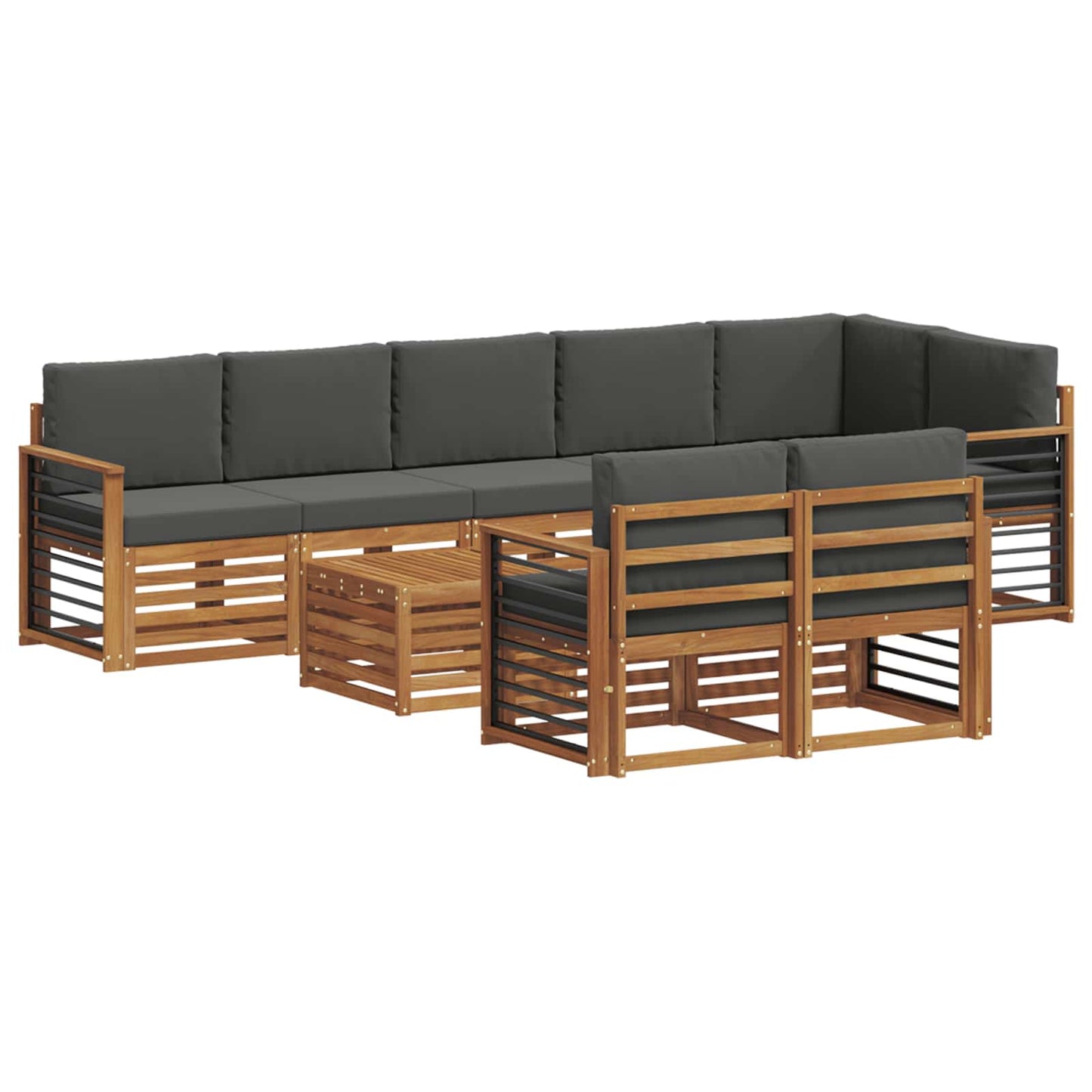 Set divani 9 pcs Naturale e Antracite Legno di Acacia Massello