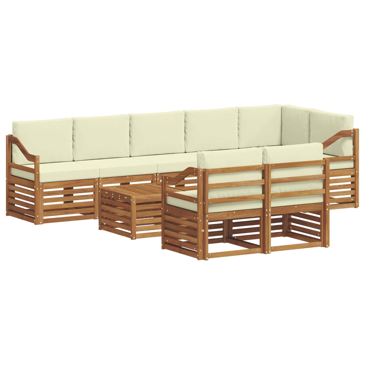Set divani 9 pcs Naturale e Crema Legno di Acacia Massello
