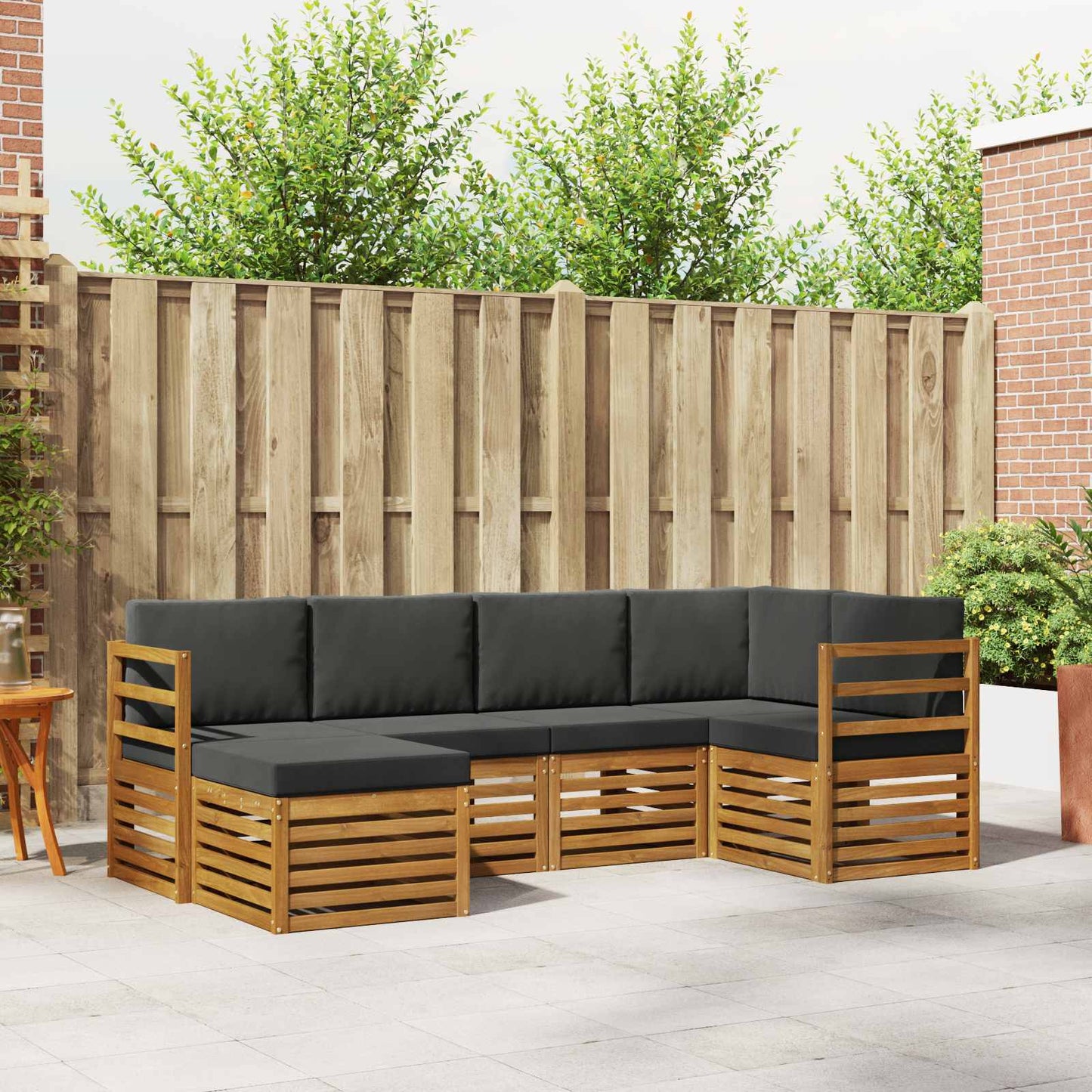 Set divani 6 pcs Naturale e Antracite Legno di Acacia Massello
